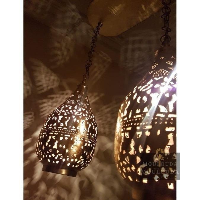 2 Pieces Moroccan Chandelier, Designer Ceiling Lamp, Hinge + 2 Drop lights, Handmade in our Workshop Golden Glory Limited