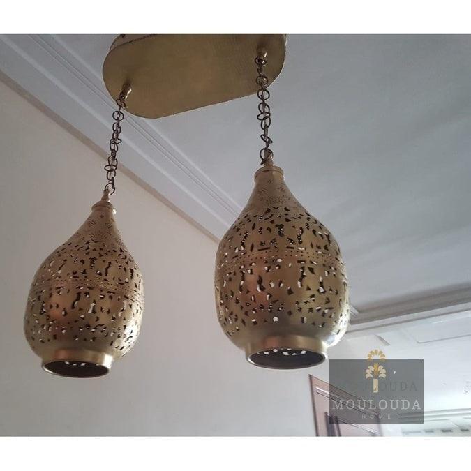 2 Pieces Moroccan Chandelier, Designer Ceiling Lamp, Hinge + 2 Drop lights, Handmade in our Workshop Golden Glory Limited