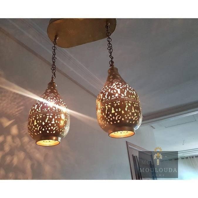 2 Pieces Moroccan Chandelier, Designer Ceiling Lamp, Hinge + 2 Drop lights, Handmade in our Workshop Golden Glory Limited