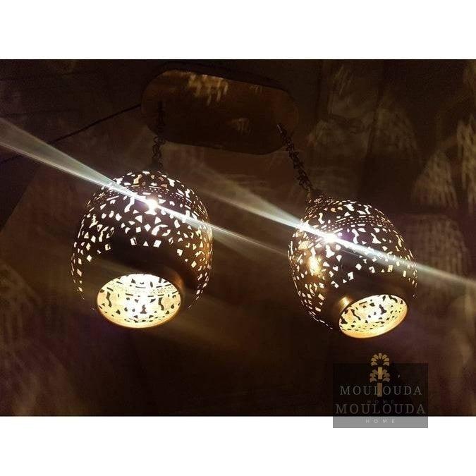 2 Pieces Moroccan Chandelier, Designer Ceiling Lamp, Hinge + 2 Drop lights, Handmade in our Workshop Golden Glory Limited