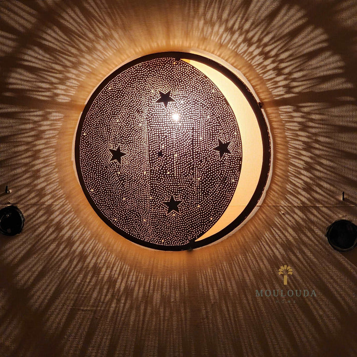 Moon and Stars Wall Sconce - Handmade Moroccan Lamp - Mouloudahome