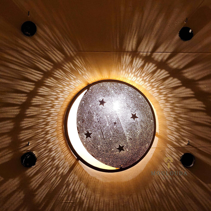 Moon and Stars Wall Sconce - Handmade Moroccan Lamp - Mouloudahome