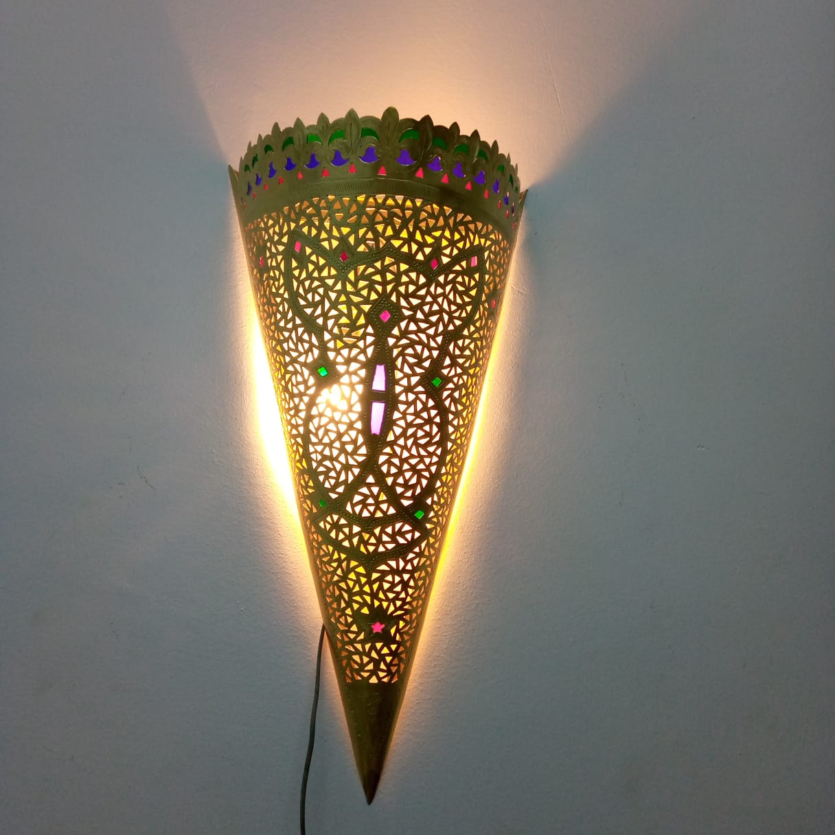 Wall lamp, Moroccan lamp, brass and Glass color wall lamp - Golden Glory Limited