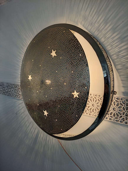 Cresent and stars wall lamp, wall sconce, Handmade craft, moroccan lamp