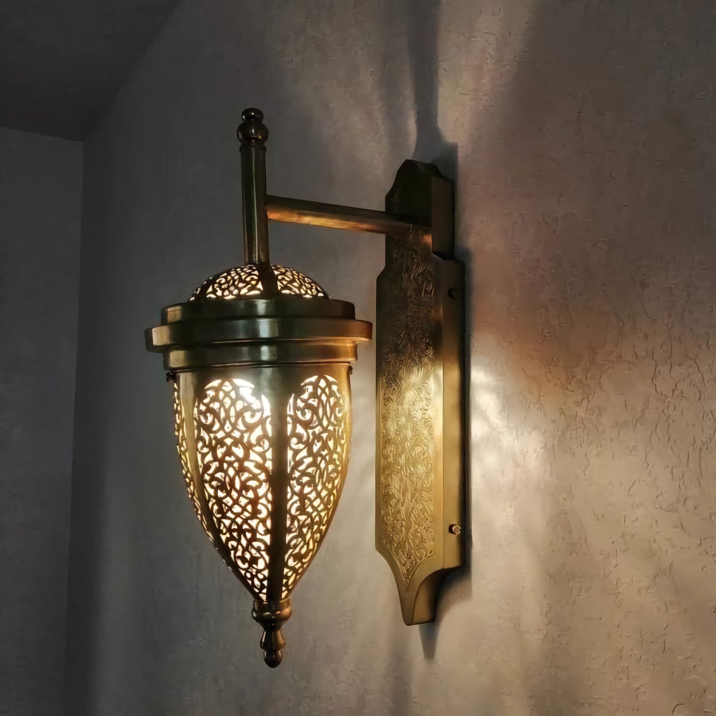 Moroccan Wall Sconce, wall lamp, Genuine brass, lantern - Golden Glory Limited