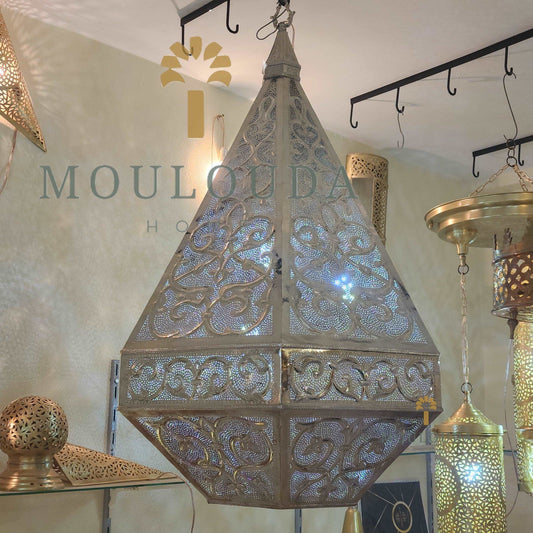 Large Handmade chandelier, pendant lamp, ceiling light, brass ware - Mouloudahome