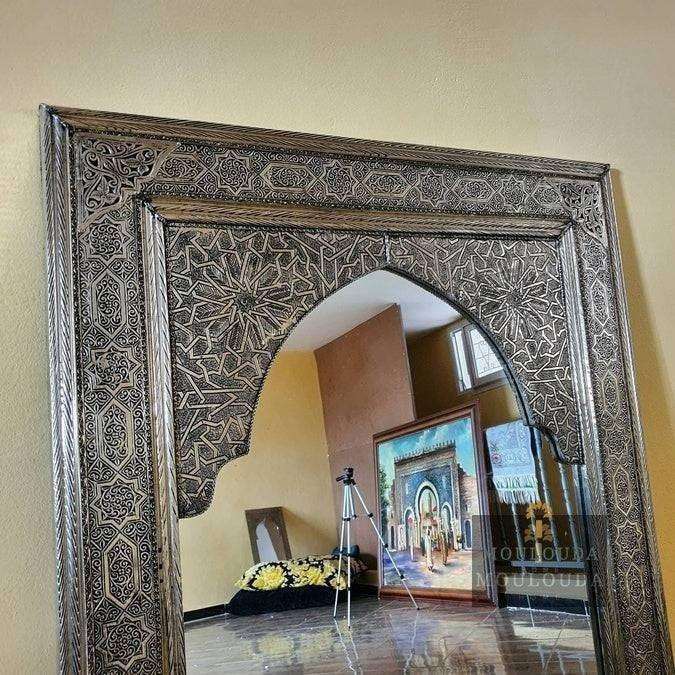 Handmade 1 Meter Moroccan Mirror | Luxury Boho Decor for Entrance & Vanity | White Copper, Wood & Designer Craft - Mouloudahome