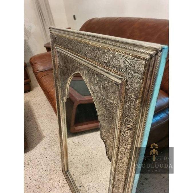 Handmade 1 Meter Moroccan Mirror | Luxury Boho Decor for Entrance & Vanity | White Copper, Wood & Designer Craft