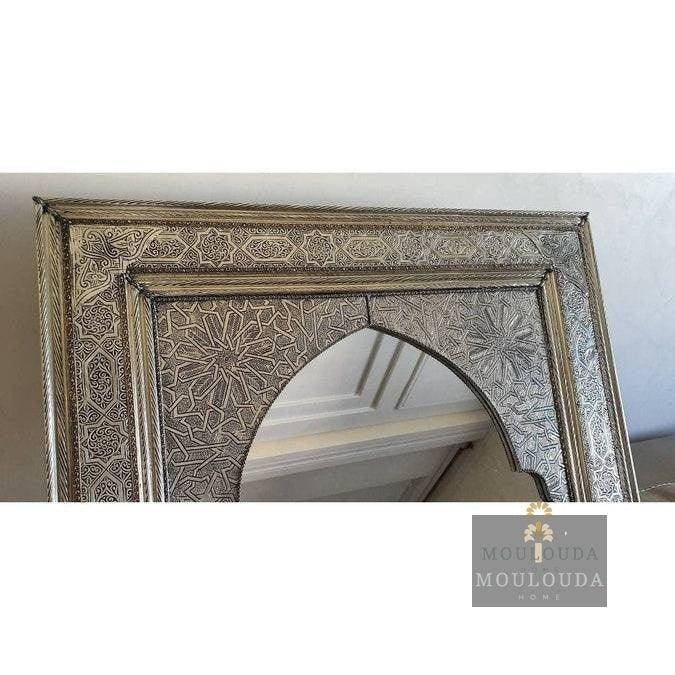 Handmade 1 Meter Moroccan Mirror | Luxury Boho Decor for Entrance & Vanity | White Copper, Wood & Designer Craft