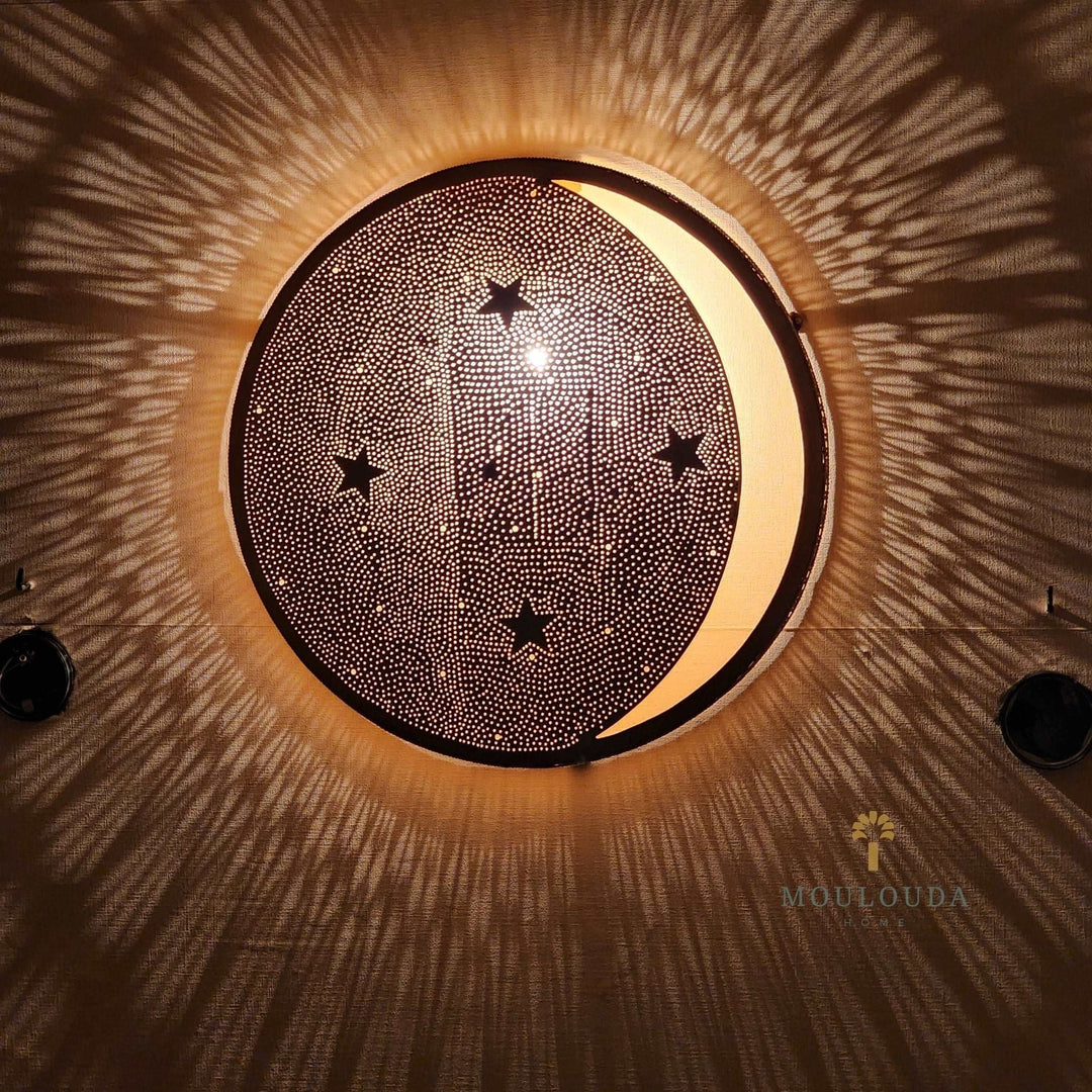 Moon and Stars Wall Sconce - Handmade Moroccan Lamp