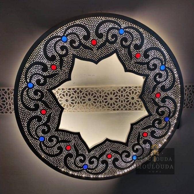 Moroccan Mirror Wall Light - Wall Sconce, Handmade Mirror, Boho Decor, Entrance Mirror, Ornate Mirror, LED Wall Lamp, Moroccan Decor