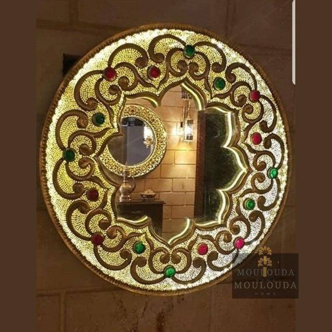 Moroccan Mirror Wall Light - Wall Sconce, Handmade Mirror, Boho Decor, Entrance Mirror, Ornate Mirror, LED Wall Lamp, Moroccan Decor