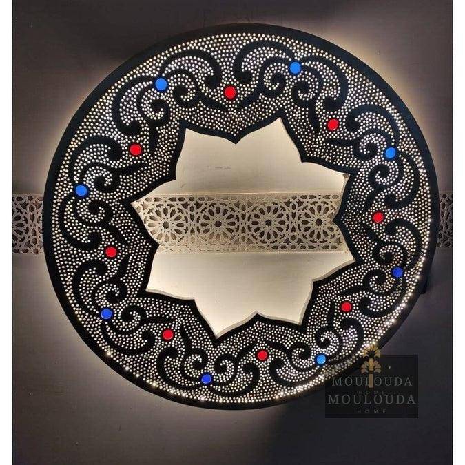 Moroccan Mirror Wall Light - Wall Sconce, Handmade Mirror, Boho Decor, Entrance Mirror, Ornate Mirror, LED Wall Lamp, Moroccan Decor