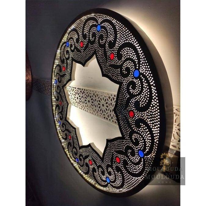 Moroccan Mirror Wall Light - Wall Sconce, Handmade Mirror, Boho Decor, Entrance Mirror, Ornate Mirror, LED Wall Lamp, Moroccan Decor
