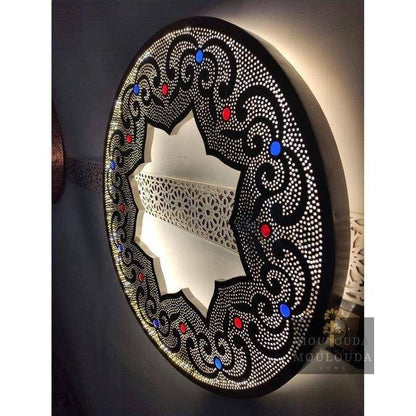 Moroccan Mirror Wall Light - Wall Sconce, Handmade Mirror, Boho Decor, Entrance Mirror, Ornate Mirror, LED Wall Lamp, Moroccan Decor
