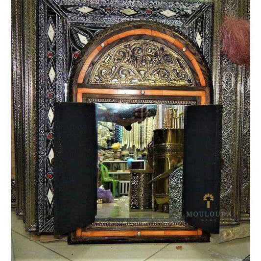 Espejo de puerta marroquí, espejo de tocador marroquí hecho a mano que se puede abrir y cerrar, decoración de pared, aplique de pared, espejo de decoración, espejo esculpido