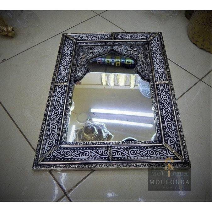 Moroccan Mirror, Handmade craft, White Copper and Wood 60cm/40cm