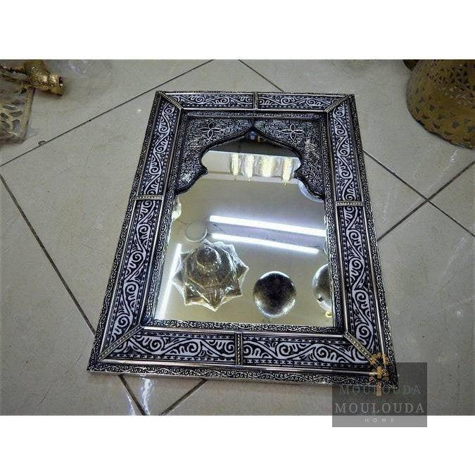 Moroccan Mirror, Handmade craft, White Copper and Wood 60cm/40cm