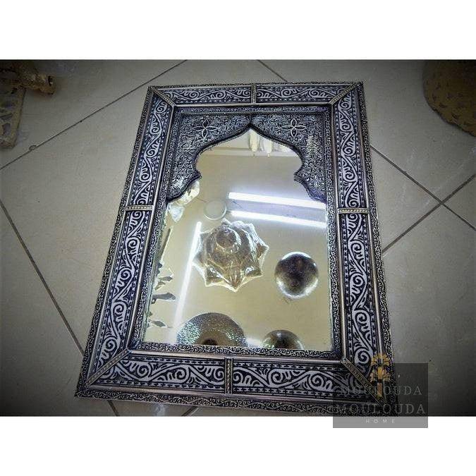 Moroccan Mirror, Handmade craft, White Copper and Wood 60cm/40cm