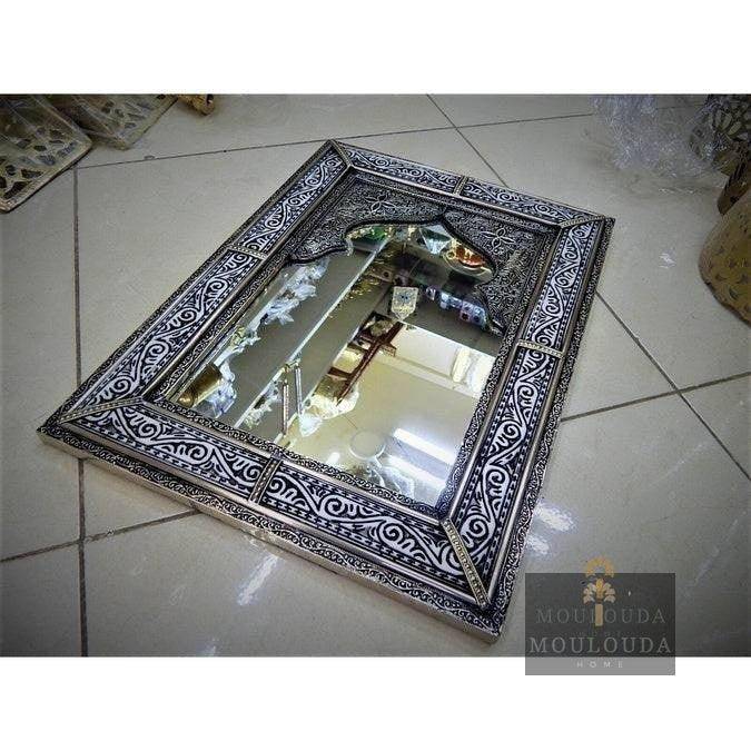 Moroccan Mirror, Handmade craft, White Copper and Wood 60cm/40cm