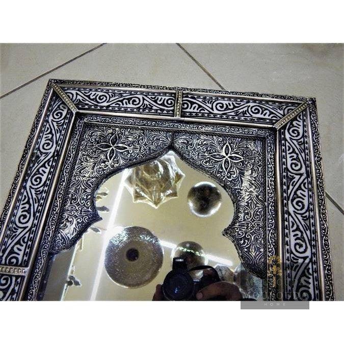 Moroccan Mirror, Handmade craft, White Copper and Wood 60cm/40cm